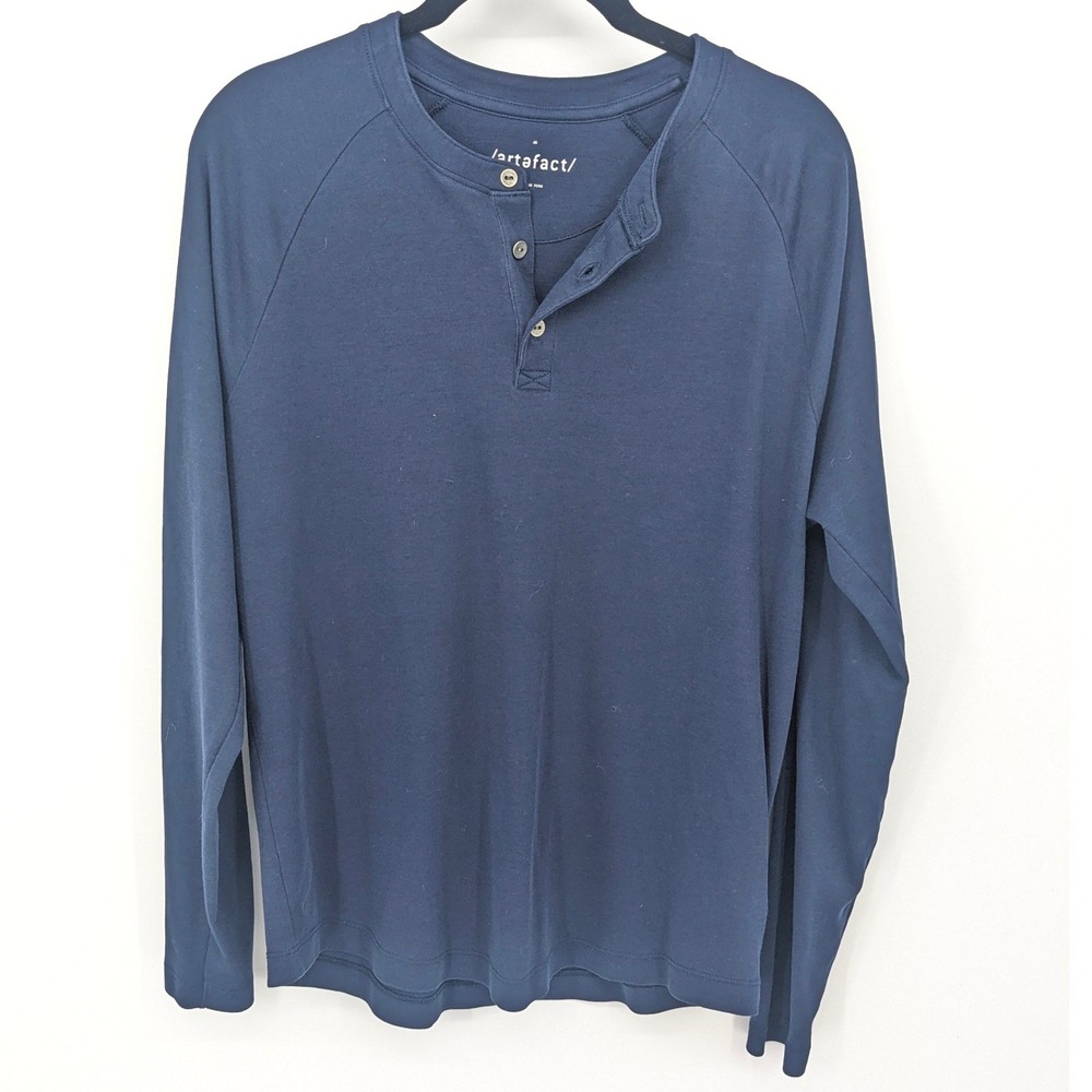 Artefact‎ Henley Shirt Pima Cotton Men Medium Blue Long Sleeve Comfort Casual